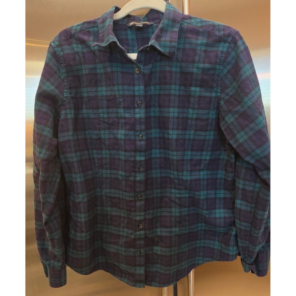 Brooks Brothers 346 Kids Flannel Shirt 14 Navy Green Watch Plaid 100% CTN preppy - Picture 3 of 8